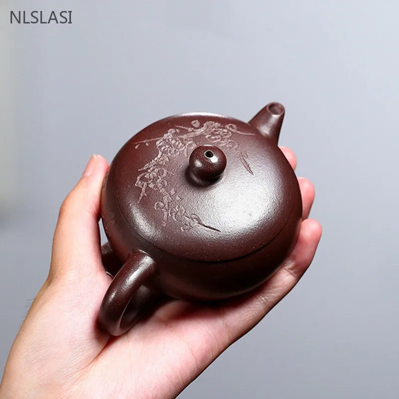 100ml Classic Yixing Purple Clay Tea Pot Hand Carving Filter Tea Kettle Chinese Zisha Teaware Accessories Custom Beauty Tea Set