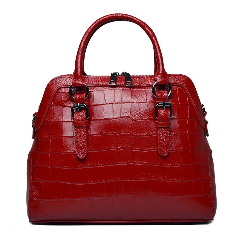 New Arrival Croc-Effect Genuine Leather Shell Bag for Women, A Solid Color Crossbody Handbag with Trendy Fashionable Design, Perfect Everyday Purse