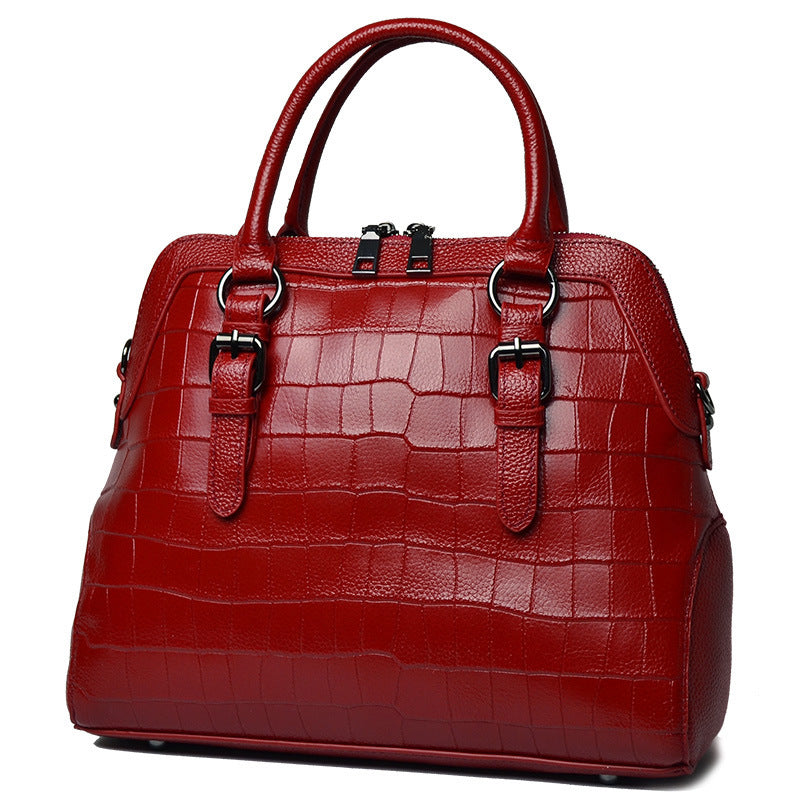 New Arrival Croc-Effect Genuine Leather Shell Bag for Women, A Solid Color Crossbody Handbag with Trendy Fashionable Design, Perfect Everyday Purse