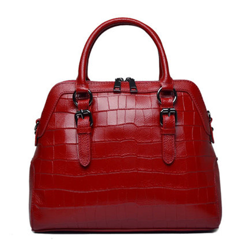 New Arrival Croc-Effect Genuine Leather Shell Bag for Women, A Solid Color Crossbody Handbag with Trendy Fashionable Design, Perfect Everyday Purse