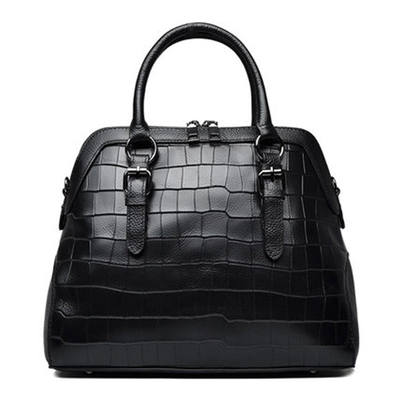 New Arrival Croc-Effect Genuine Leather Shell Bag for Women, A Solid Color Crossbody Handbag with Trendy Fashionable Design, Perfect Everyday Purse