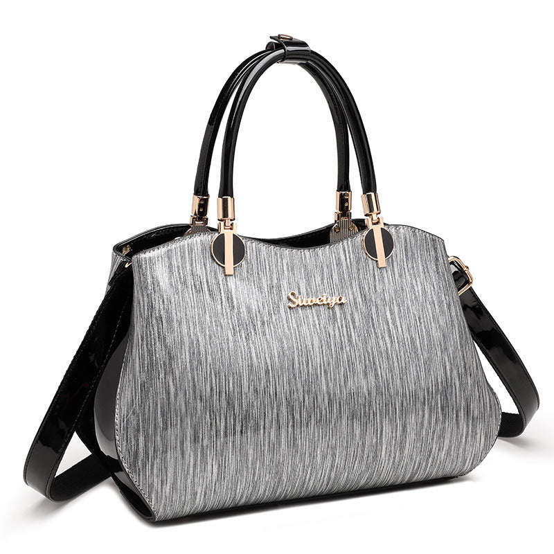 Genuine Patent Leather Large Shoulder Bag for Women, New Mom Crossbody Top Handle Purse, Stylish Handbag for Middle-Aged Ladies