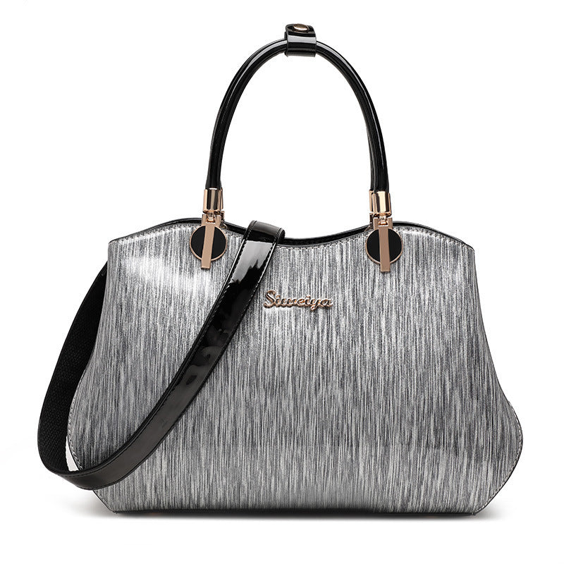 Genuine Patent Leather Large Shoulder Bag for Women, New Mom Crossbody Top Handle Purse, Stylish Handbag for Middle-Aged Ladies