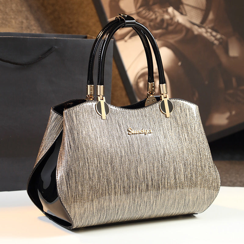 Genuine Patent Leather Large Shoulder Bag for Women, New Mom Crossbody Top Handle Purse, Stylish Handbag for Middle-Aged Ladies
