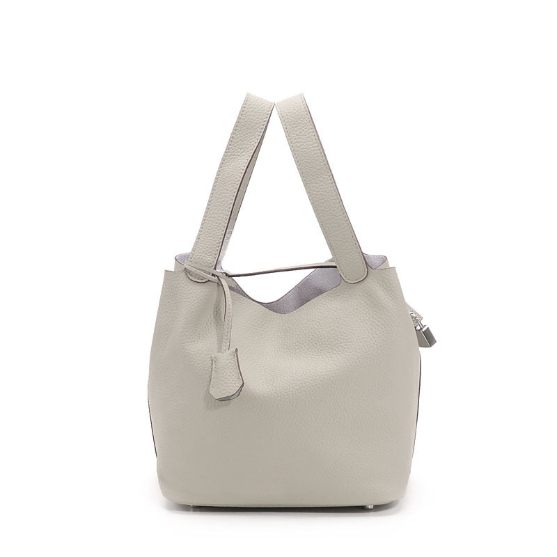 Genuine Top Layer Pebbled Cowhide Leather Bucket Bag for Women, New Fashionable Basket Mini Top Handle Handbag, Trendy Casual Purse for Ladies