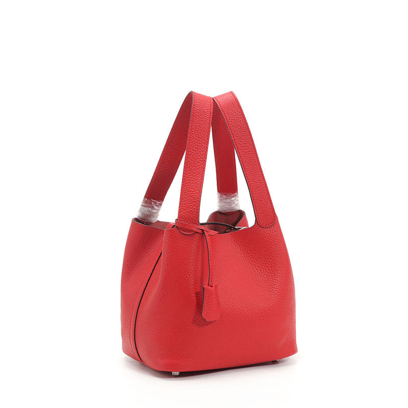 Genuine Top Layer Pebbled Cowhide Leather Bucket Bag for Women, New Fashionable Basket Mini Top Handle Handbag, Trendy Casual Purse for Ladies