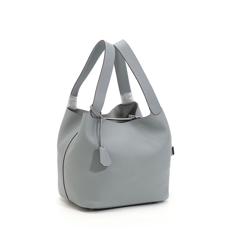 Genuine Top Layer Pebbled Cowhide Leather Bucket Bag for Women, New Fashionable Basket Mini Top Handle Handbag, Trendy Casual Purse for Ladies