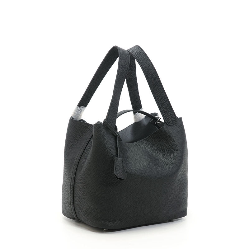 Genuine Top Layer Pebbled Cowhide Leather Bucket Bag for Women, New Fashionable Basket Mini Top Handle Handbag, Trendy Casual Purse for Ladies