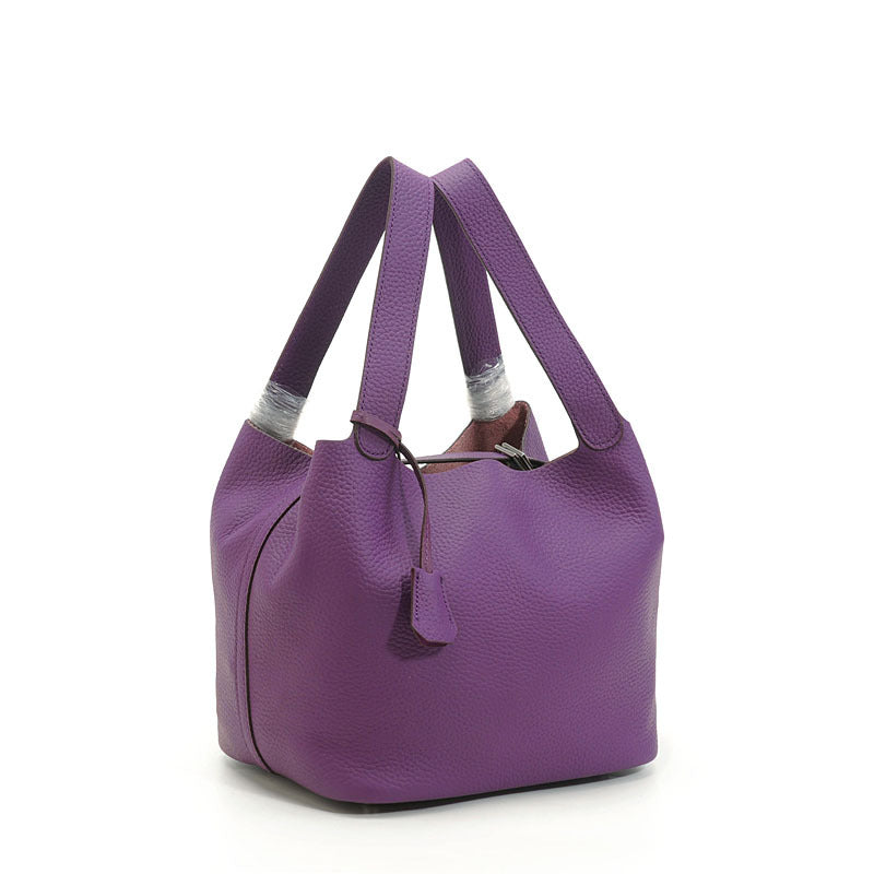 Genuine Top Layer Pebbled Cowhide Leather Bucket Bag for Women, New Fashionable Basket Mini Top Handle Handbag, Trendy Casual Purse for Ladies
