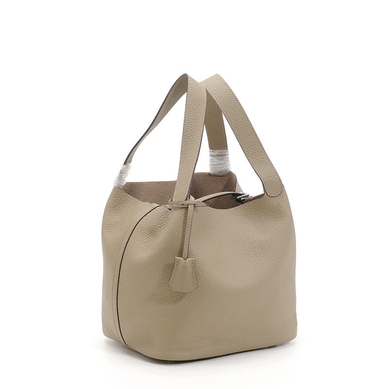 Genuine Top Layer Pebbled Cowhide Leather Bucket Bag for Women, New Fashionable Basket Mini Top Handle Handbag, Trendy Casual Purse for Ladies