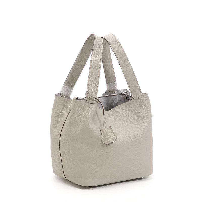 Genuine Top Layer Pebbled Cowhide Leather Bucket Bag for Women, New Fashionable Basket Mini Top Handle Handbag, Trendy Casual Purse for Ladies