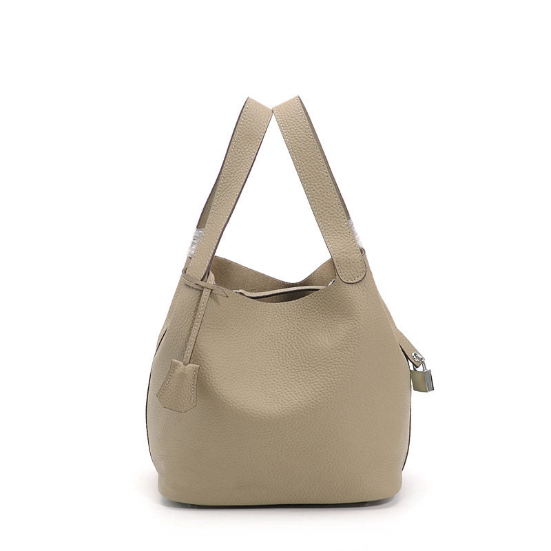 Genuine Top Layer Pebbled Cowhide Leather Bucket Bag for Women, New Fashionable Basket Mini Top Handle Handbag, Trendy Casual Purse for Ladies