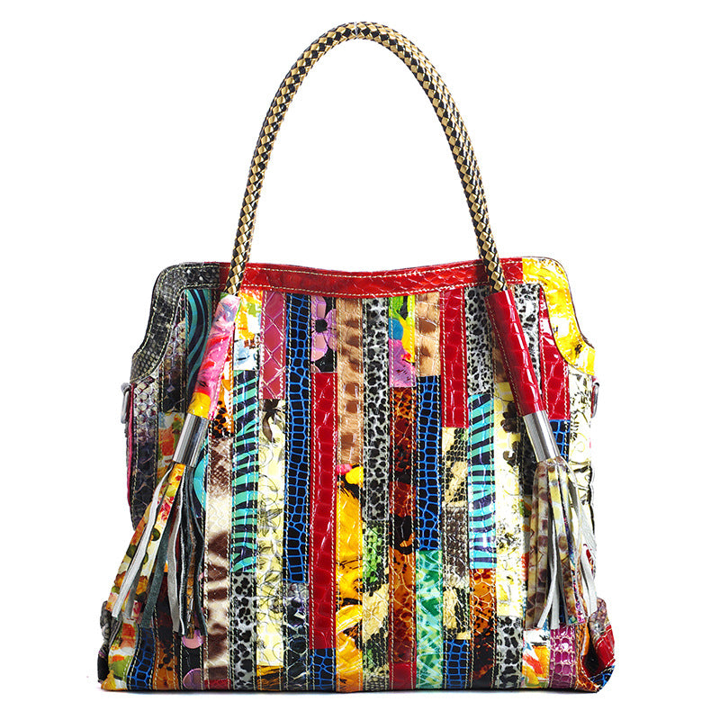 Premium Genuine Leather Bohemian Snakeskin Cross-Body Bag for Women | New Colorful Shoulder Handbag with Unique Artistic Design | Trendy Statement Purse for Everyday Chic, Travel & Casual Outings | Vibrant Boho Accessory with Exotic Reptile Texture &