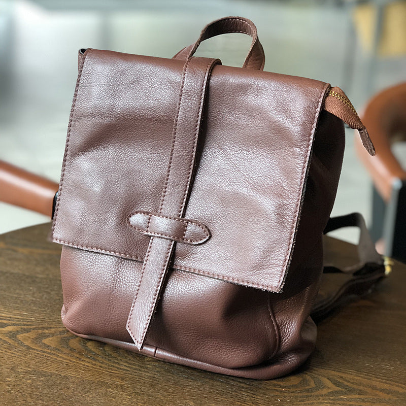 Genuine Top Layer Cowhide Vintage Backpack for Women, Minimalist Casual Travel Daypack, Soft Leather Artisan Handmade Bag for Ladies