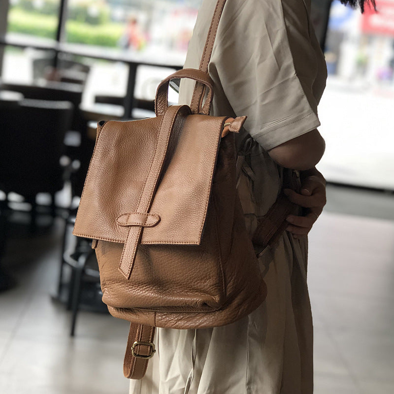 Genuine Top Layer Cowhide Vintage Backpack for Women, Minimalist Casual Travel Daypack, Soft Leather Artisan Handmade Bag for Ladies