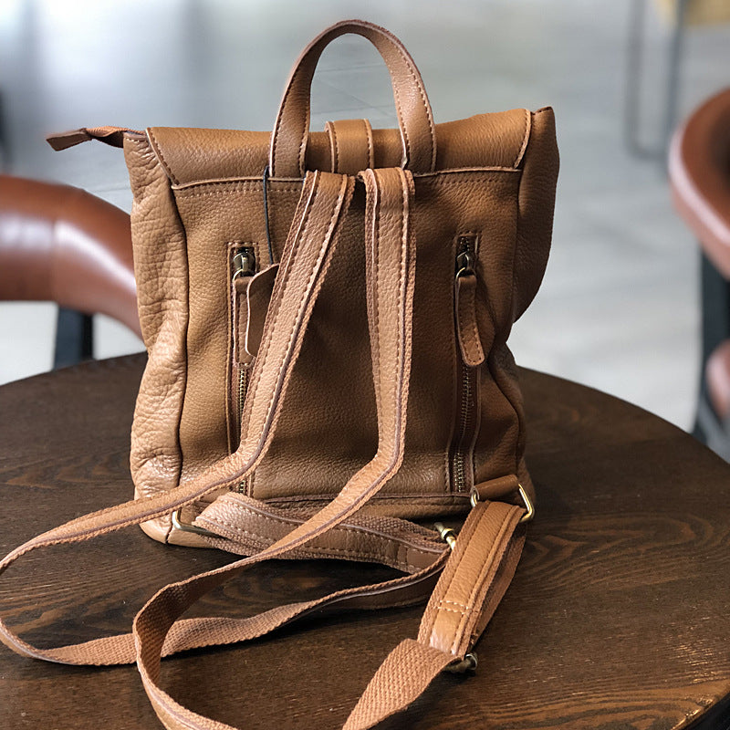 Genuine Top Layer Cowhide Vintage Backpack for Women, Minimalist Casual Travel Daypack, Soft Leather Artisan Handmade Bag for Ladies