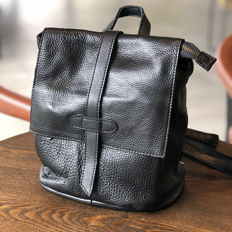 Genuine Top Layer Cowhide Vintage Backpack for Women, Minimalist Casual Travel Daypack, Soft Leather Artisan Handmade Bag for Ladies