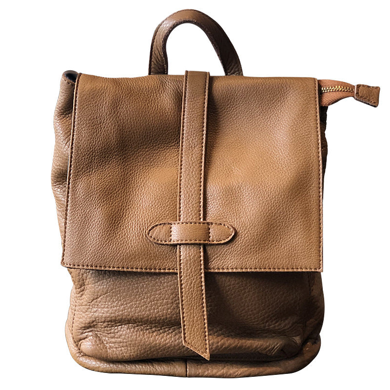 Genuine Top Layer Cowhide Vintage Backpack for Women, Minimalist Casual Travel Daypack, Soft Leather Artisan Handmade Bag for Ladies
