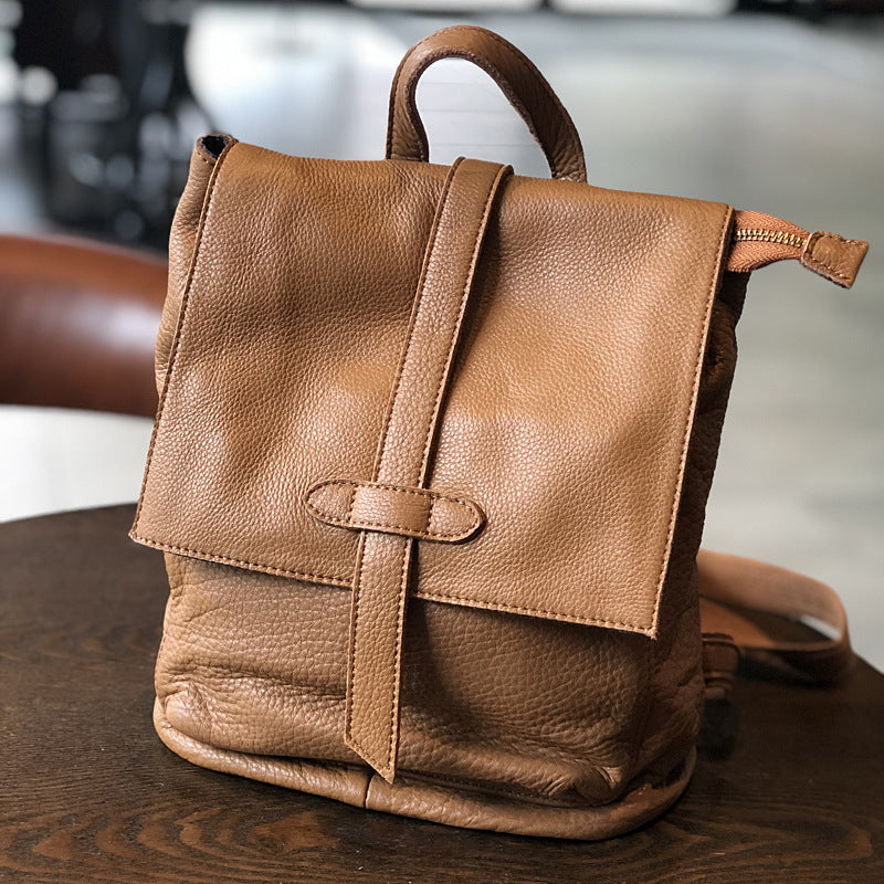 Genuine Top Layer Cowhide Vintage Backpack for Women, Minimalist Casual Travel Daypack, Soft Leather Artisan Handmade Bag for Ladies