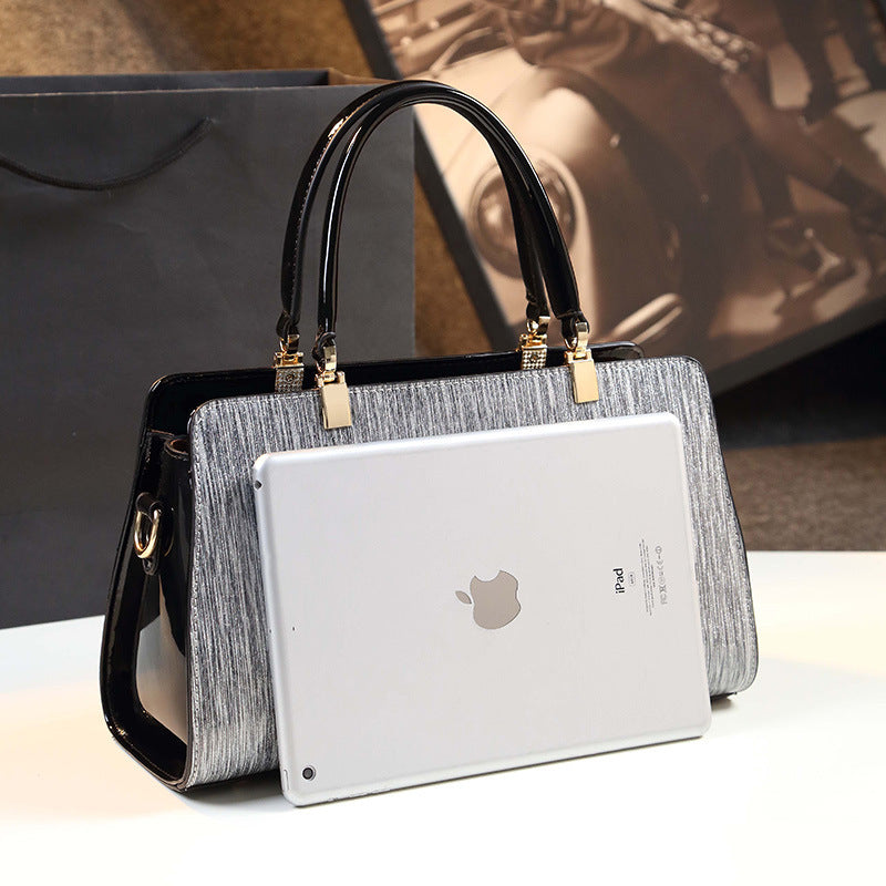Genuine Patent Leather Mom Bag for Women, Summer Fashionable Middle-Aged Shoulder Crossbody Top Handle Purse, Stylish Everyday Handbag for Ladies