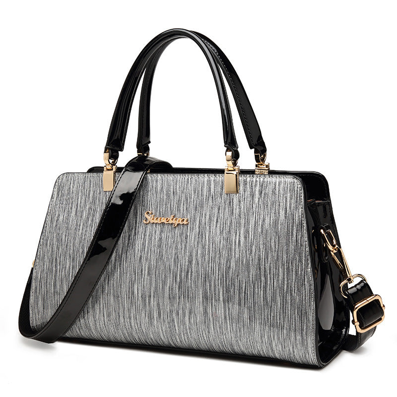 Genuine Patent Leather Mom Bag for Women, Summer Fashionable Middle-Aged Shoulder Crossbody Top Handle Purse, Stylish Everyday Handbag for Ladies