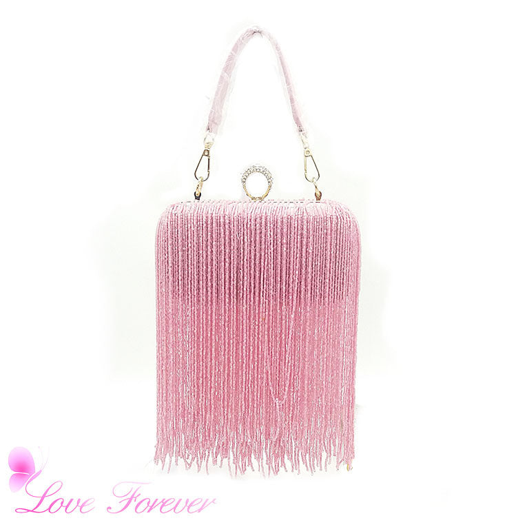 Genuine Leather Tassel Chain Small Square Bag for Women, Niche Trendy Evening Banquet Runway Clutch Purse, Fashionable Shoulder Handbag for Ladies