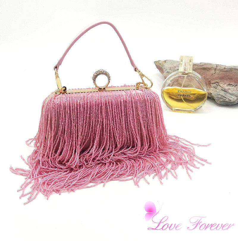 Genuine Leather Tassel Chain Small Square Bag for Women, Niche Trendy Evening Banquet Runway Clutch Purse, Fashionable Shoulder Handbag for Ladies