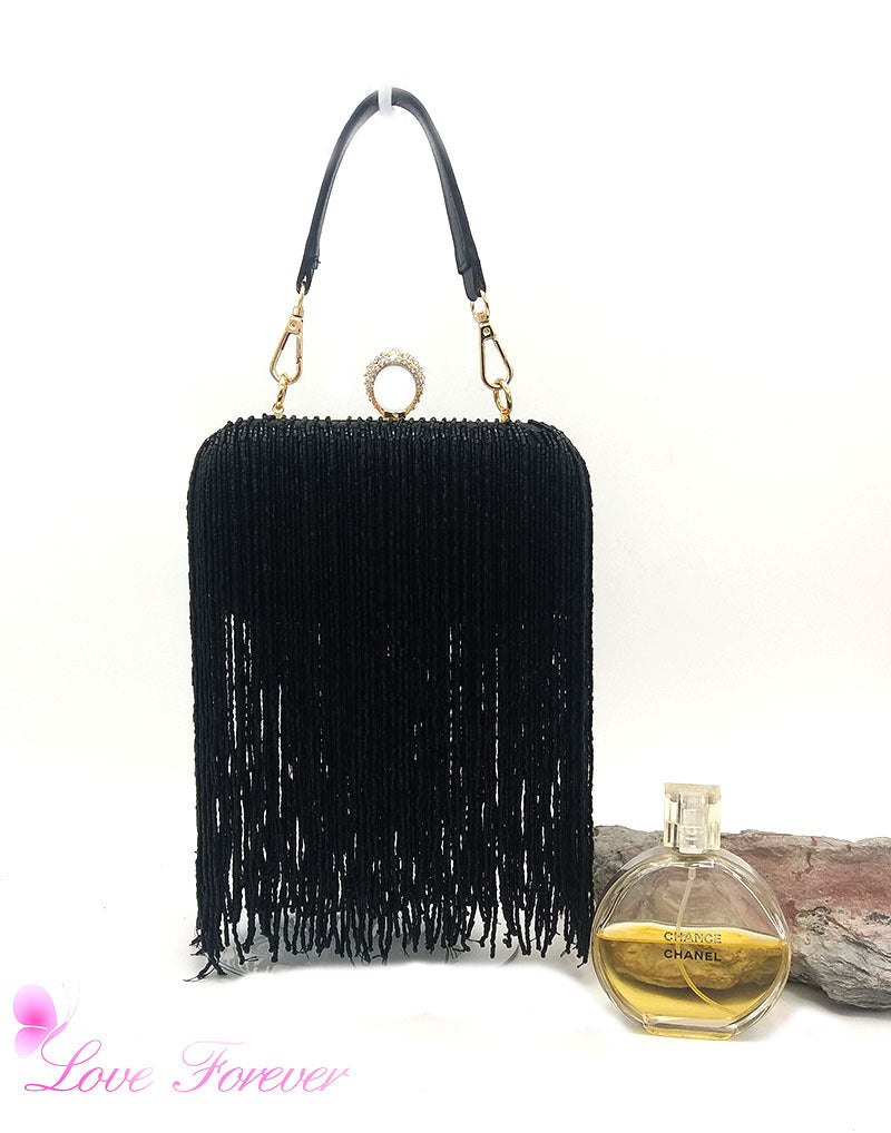 Genuine Leather Tassel Chain Small Square Bag for Women, Niche Trendy Evening Banquet Runway Clutch Purse, Fashionable Shoulder Handbag for Ladies