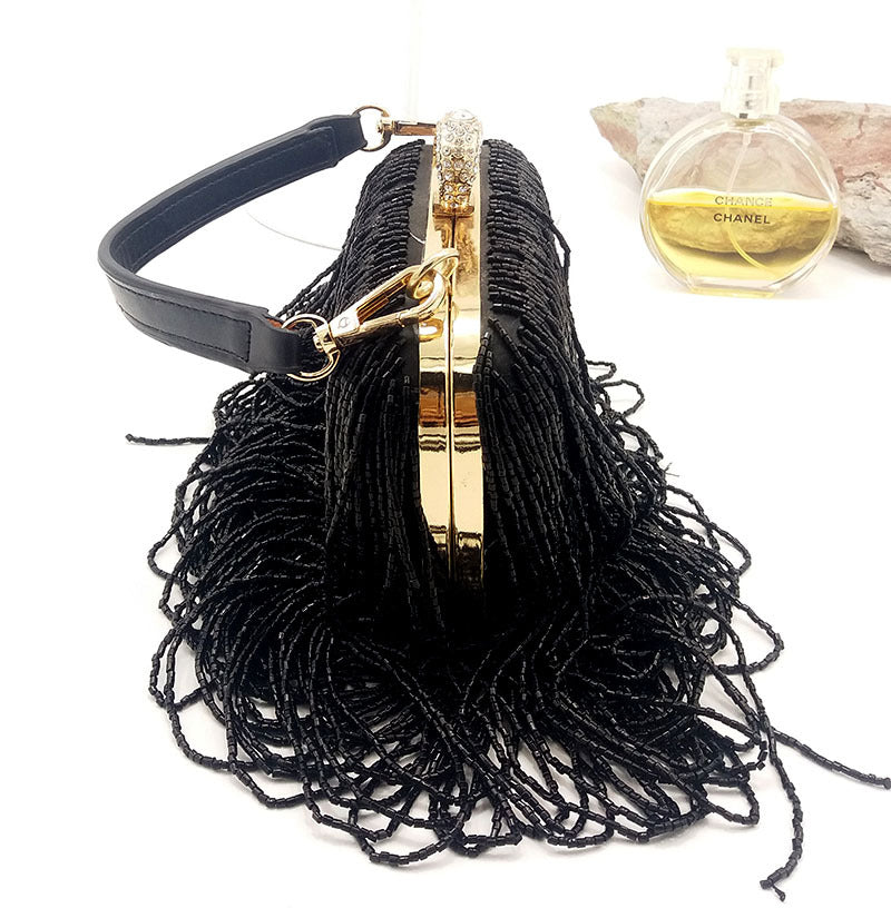 Genuine Leather Tassel Chain Small Square Bag for Women, Niche Trendy Evening Banquet Runway Clutch Purse, Fashionable Shoulder Handbag for Ladies