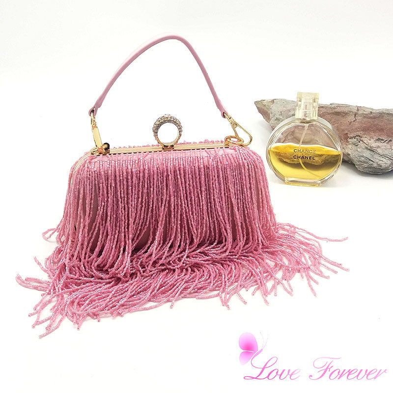Genuine Leather Tassel Chain Small Square Bag for Women, Niche Trendy Evening Banquet Runway Clutch Purse, Fashionable Shoulder Handbag for Ladies