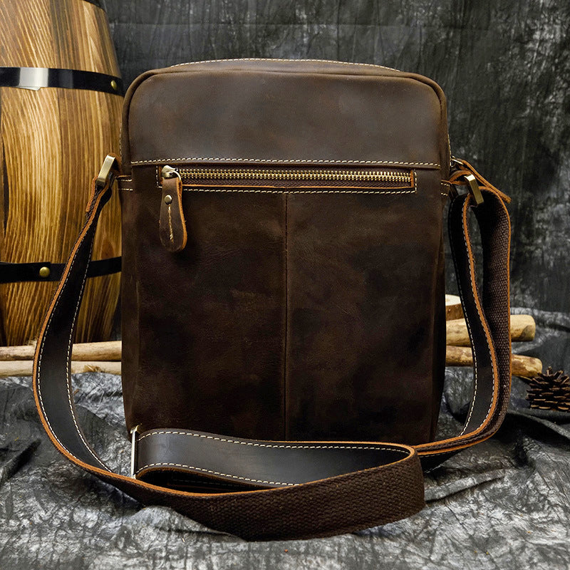 Genuine Crazy Horse Leather Lightweight Shoulder Bag for Men, Casual Crossbody Pouch, Perfect Commute Work Bag for Gentlemen