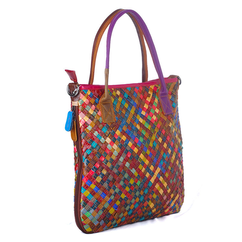Genuine Leather Woven Large Capacity Tote Bag for Women, Designer Top Handle Shoulder Handbag, Versatile Casual Everyday Purse for Ladies