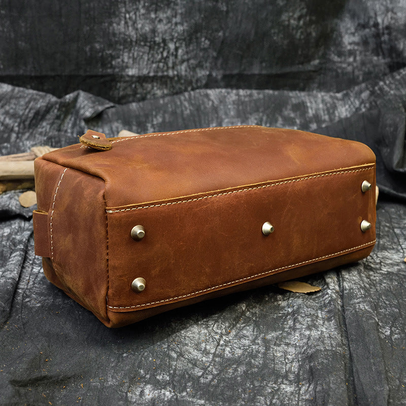Crazy Horse Leather Toiletry Travel Clutch, Casual Cosmetic Storage Bag, Versatile Organizer Pouch for Men and Women