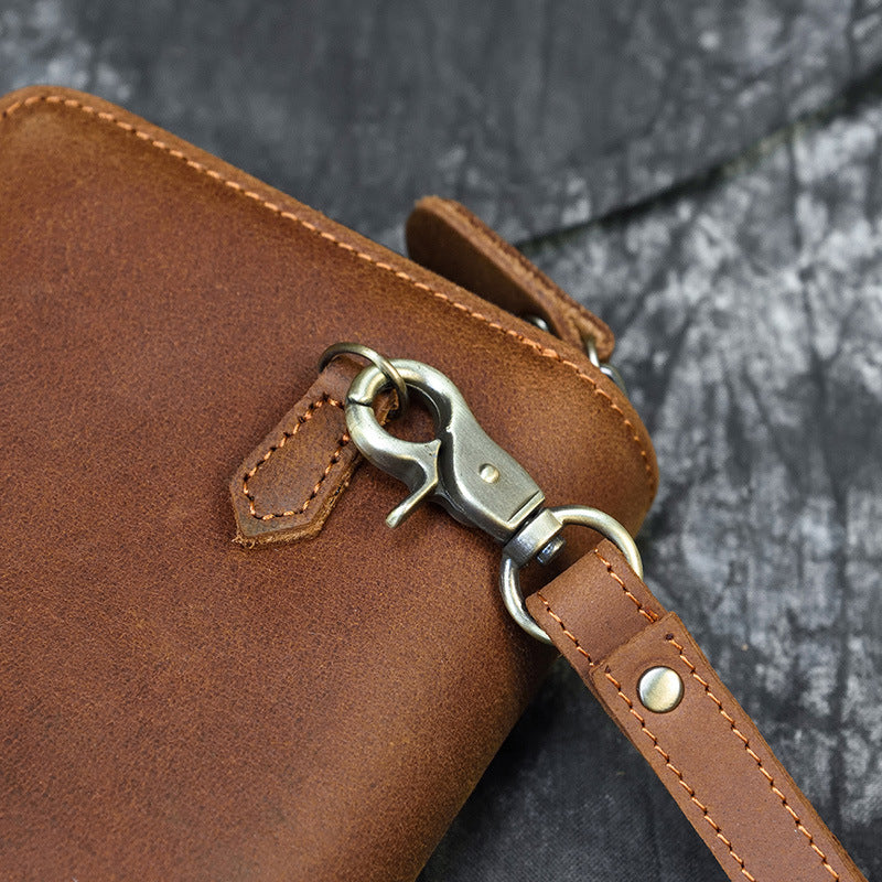 Crazy Horse Leather Double Zipper Long Wallet for Men, Genuine Cowhide Bifold Clutch with Two-Zip Closure, Premium Men's Wallet