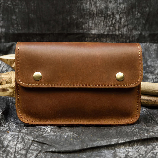 Vintage Crazy Horse Leather Waist Belt Bag, Small Phone Pouch for Men, Casual Travel Pack 2086