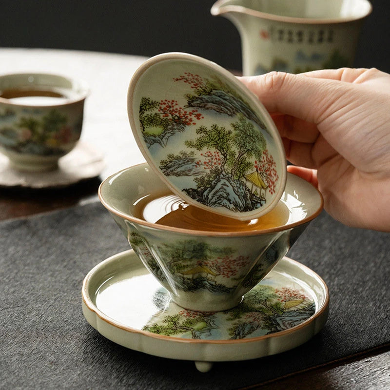 120ml Antique Ceramic Tea Cup Handmade Portable Gaiwan Tea Bowl Household Beauty Tea Infuser Chinese Tea Set Accessories