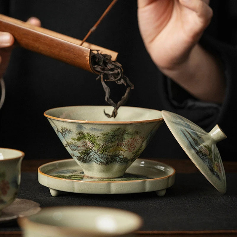 120ml Antique Ceramic Tea Cup Handmade Portable Gaiwan Tea Bowl Household Beauty Tea Infuser Chinese Tea Set Accessories