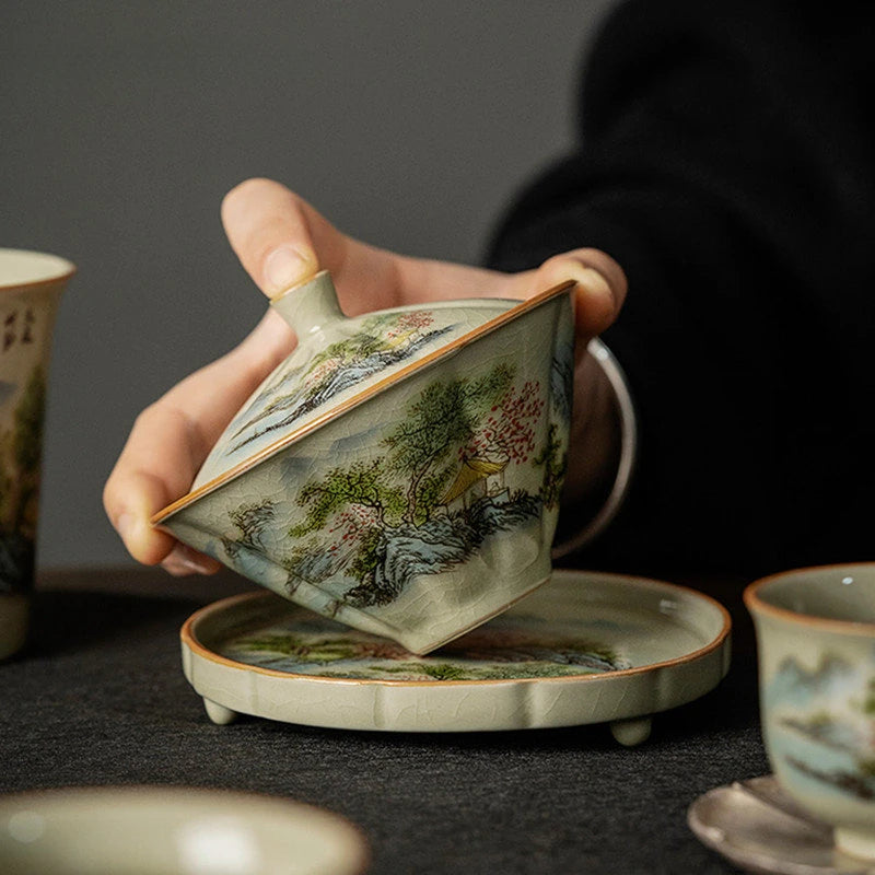 120ml Antique Ceramic Tea Cup Handmade Portable Gaiwan Tea Bowl Household Beauty Tea Infuser Chinese Tea Set Accessories