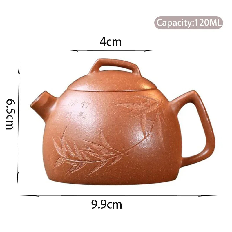 120ml Yixing Purple Clay Teapots Kettle Famous Artists Hand-carved Bamboo Leaf Pattern Tea Pot Chinese Zisha Tea Set Teaware