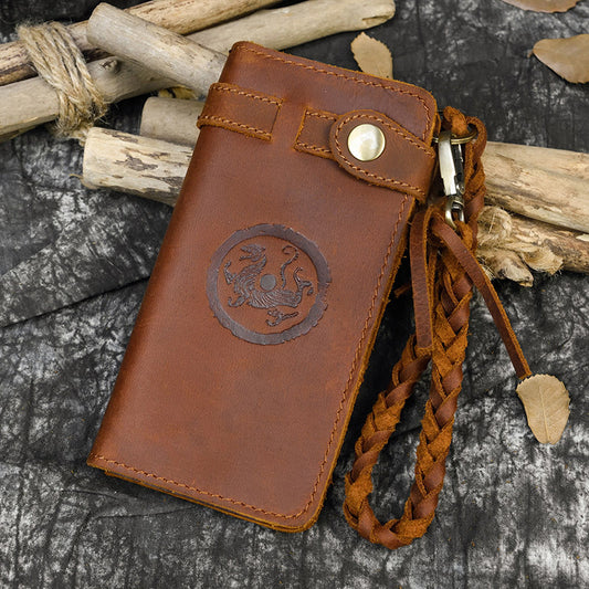 Vintage Crazy Horse Leather Long Wallet for Men, Top Layer Cowhide Embossed Multi-Card Holder, Premium Large Capacity Wallet for Gentlemen