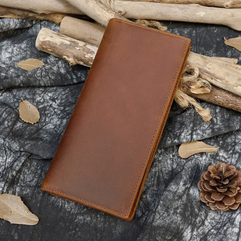 Crazy Horse Leather Multi-Card Long Wallet for Men, Minimalist Top Layer Cowhide Money Holder, Genuine Leather Wallet 8030
