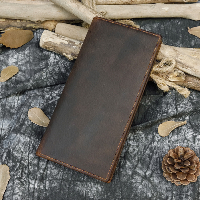 Crazy Horse Leather Multi-Card Long Wallet for Men, Minimalist Top Layer Cowhide Money Holder, Genuine Leather Wallet 8030
