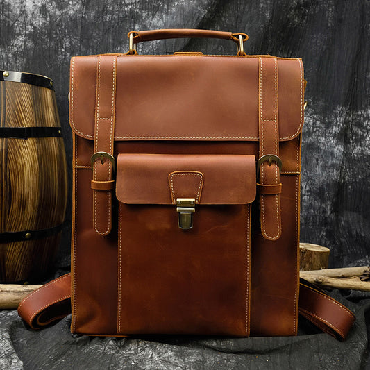Vintage Crazy Horse Leather 3-in-1 Convertible Backpack, Flap Top Handle Crossbody Bag, Versatile Travel Rucksack for Men
