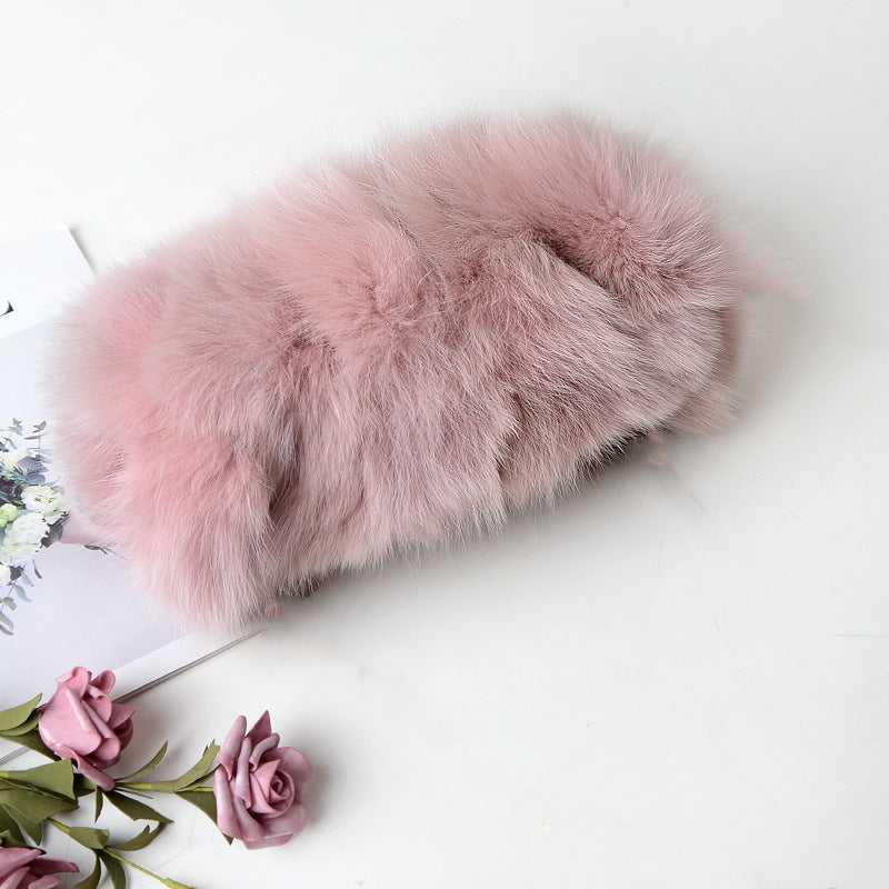 New Fashion Fox Fur Muff Bag for Women, Warm Fluffy Fur Shoulder Crossbody Purse with Chain Strap, Genuine Fur Handbag for Winter