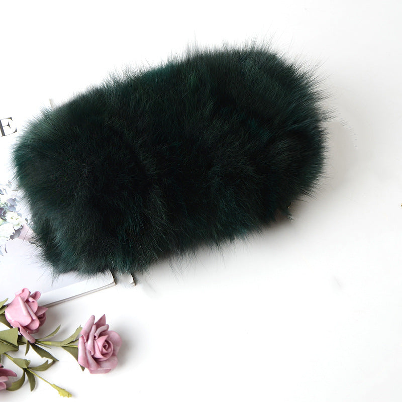 New Fashion Fox Fur Muff Bag for Women, Warm Fluffy Fur Shoulder Crossbody Purse with Chain Strap, Genuine Fur Handbag for Winter