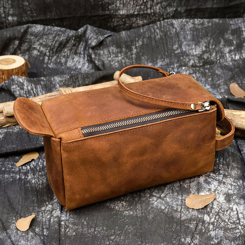 New Crazy Horse Leather Multifunctional Clutch, Large Capacity Toiletry Cosmetic Travel Pouch, Premium Storage Organizer for Men and Women