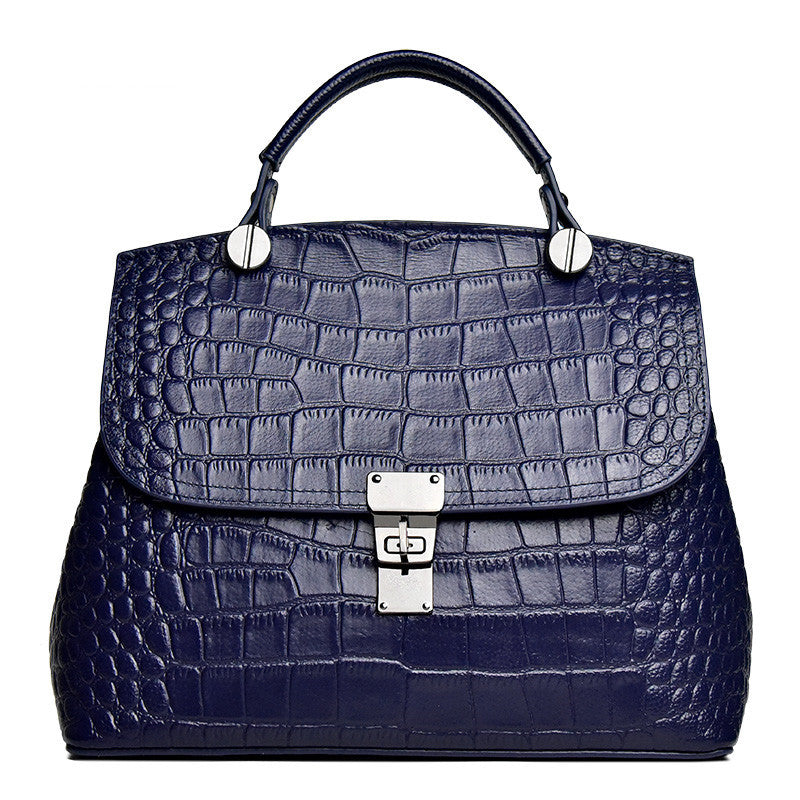 New Arrival Croc-Effect Genuine Leather Bag for Women, A Large Capacity Shoulder Crossbody Top-Handle Handbag with Fashionable Design
