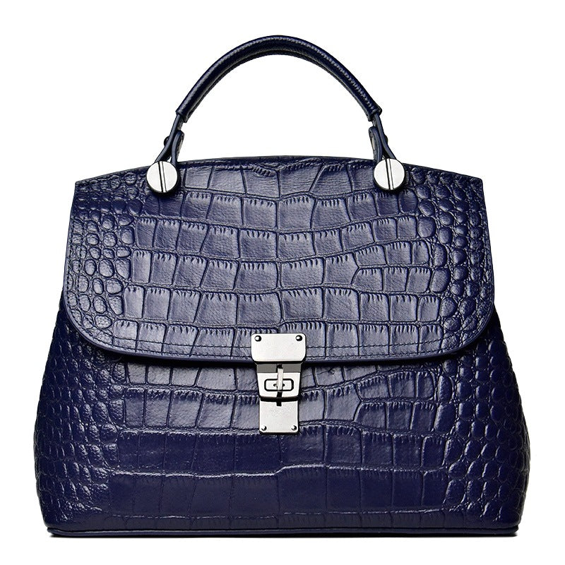 New Arrival Croc-Effect Genuine Leather Bag for Women, A Large Capacity Shoulder Crossbody Top-Handle Handbag with Fashionable Design