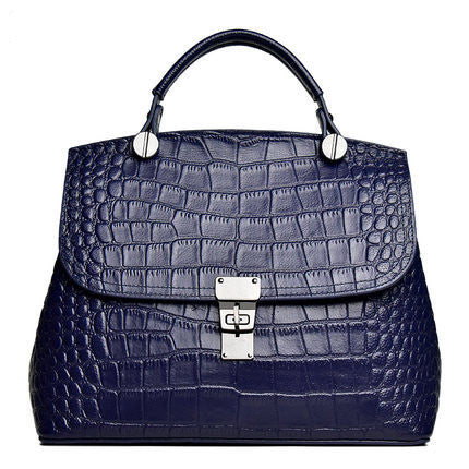 New Arrival Croc-Effect Genuine Leather Bag for Women, A Large Capacity Shoulder Crossbody Top-Handle Handbag with Fashionable Design
