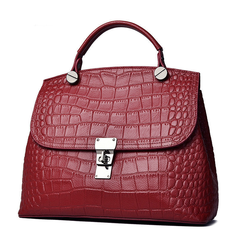 New Arrival Croc-Effect Genuine Leather Bag for Women, A Large Capacity Shoulder Crossbody Top-Handle Handbag with Fashionable Design